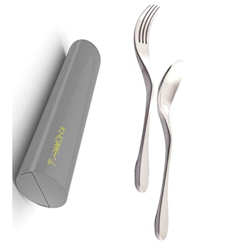 Knork Original Stainless Salad Fork and Teaspoon Travel Lunch Set, 2 Piece Utensil Plus Eco Astrik Case, Silver