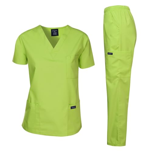 Dagacci Medical Uniform Womens Medical Scrub Set Shirt Top and Pant, Apple Green, Medium