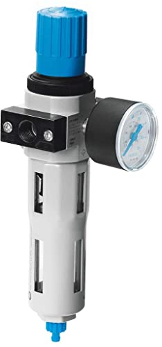 FESTO LFR-1/8-D-MINI 1/8 INCH Port, 175 PSI/1.2 MPA, 230 PSI/1.6 MPA, D Series, Filter Regulator, Grid Dimension 40 MM Without Connecting Plates, P1 MAX: 16 BAR, P2 MAX: 12 BAR, with Pressure Gauge