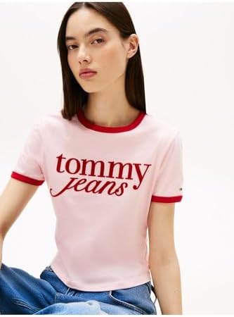 Tommy Hilfiger TJW SLIM SH SCRIPT RINGR TEE EXT Kadın T-shirt, Pembe, S - Görsel 2