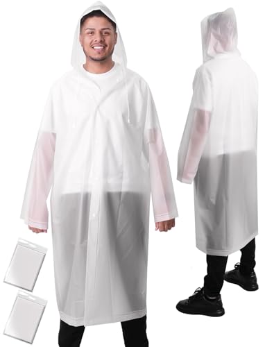 ANYOO Regenponcho Wasserdicht 2 Stück Lang Regenmantel mit Ärmeln für Herren & Damen, Leicht Regencape für Wandern, Camping, Fahrrad, Festival, Wiederverwendbar, Weiß,...