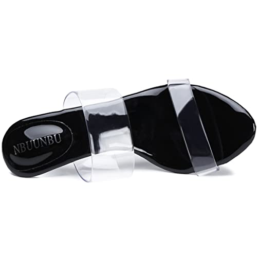 Image of NBUUNBU Clear Heels for Women Silver Black Heels Little Platform Sexy High Heels Sandals Stiletto Kitten Open Toe Dress Shoes Comfortable Double Transparent Strap Heeled Sandals Mule