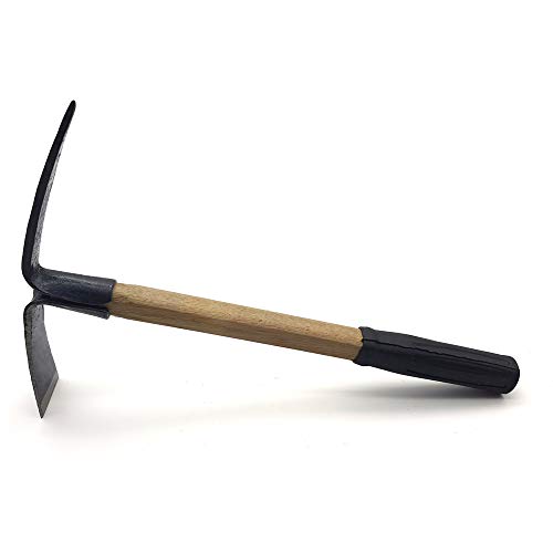 CLAIRLA Hand Mini Garden Hoes Dual Headed Weeding Tool - Carbon Steel Hoe/Tine Cultivator 3 Prongs Combo Garden Tools with Wood Handle (Pick Axes) - Thumbnail 3