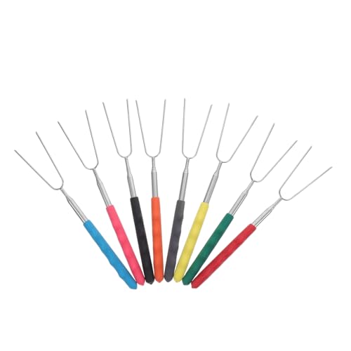 INOOMP 8pcs Telescopic Barbecue Forks Durable Stainless Steel Outdoor Grill Tools for Camping Picnics and Backyard Bbqs for Roasting Meats and Vegetables Easy to Carry