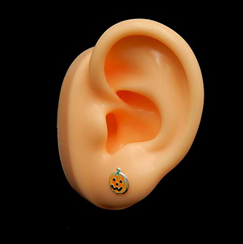 925 Sterling Silver Halloween Jack O Lantern Orange Pumpkin Stud Earrings 44322