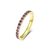 Epinki Anillos Boda Acero Inoxidable Mujer 3mm, Eternidad con Circonita Morada Oro Anillos Matrimonio Compromiso Joyas Tamaño 9