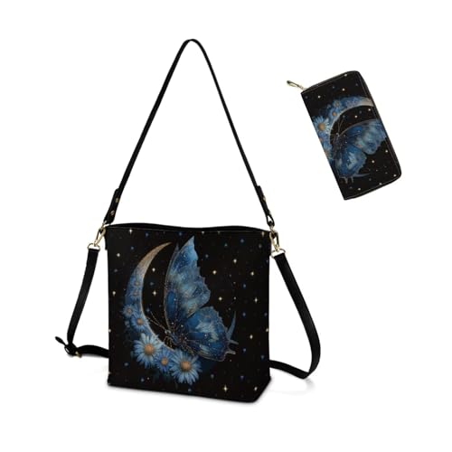 Image of HUGS IDEA Leather Purses and Handbag for Women Bucket Bag with Wrist Wallet 2 Packs