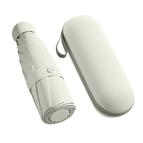 Paraguas de Viaje Plegable,Paraguas de Bolsillo Portátil,Paraguas Compacto Resistente al Viento,6 Costillas Mini Paraguas para Hombre Mujer Protección UV Impermeable Mini Paraguas Plegable(Blanco)