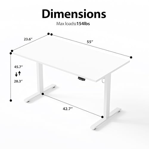 Image of Agilestic Electric Standing Desk, 55 x 24 Inches Height Adjustable Desk, Sit Stand up Desk for Work Office Home, Splice Board, White