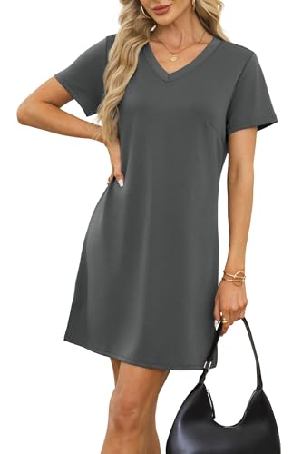 Image of RUMIA Summer Dresses for Women 2026 V-Neck Casual Sundresses T-Shirt Dress