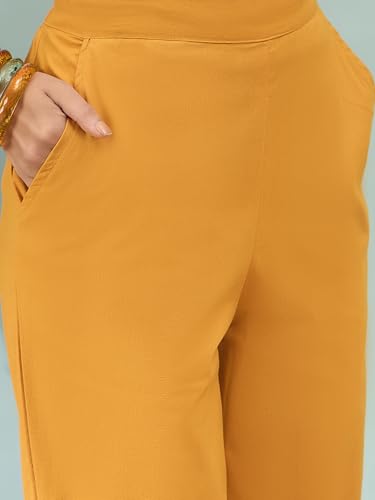 Image of D K W Women's Mid Rise Relaxed Fit Cotton Flex Trousers with Elastic Back & Drawstring - Ideal for Winter, Formal, Office & Casual Wear, Comfortable for Girls and Women