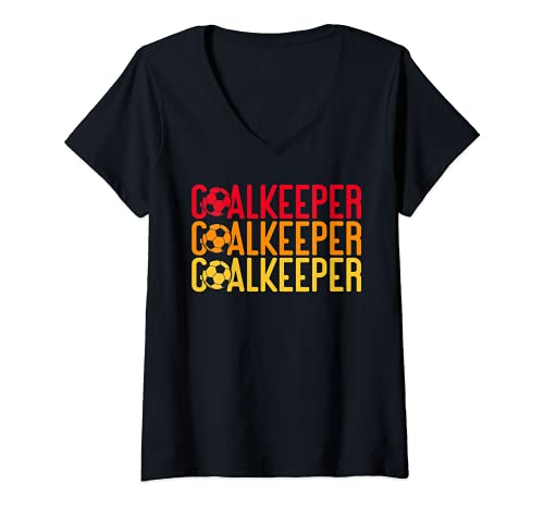 Womens Retro Soccer Lover Quote Goalkeeper Saying for Goalie V-Neck T-Shirt, Black