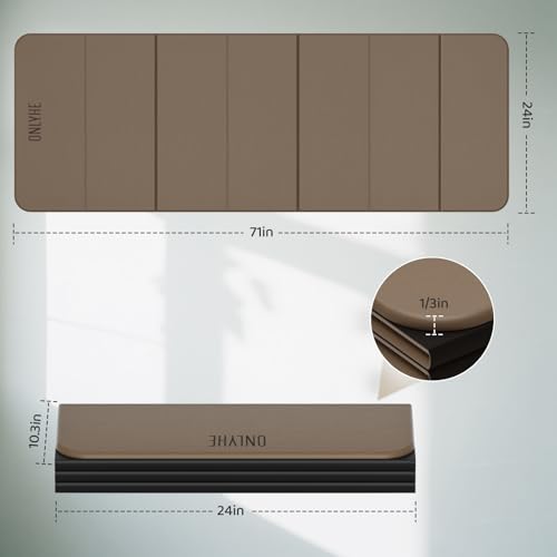 Image of Foldable Yoga Mat Exercise Mat for Home Workout, Comfortable and Durable, 8mm Thick Portable Folding Mat, Non-Slip, Pilates Mat Thick, Outdoor Use, Meditation, Travel, Camping (71 inchx24 inch x 0.3 inch) (Milk Coffee + Black) (Brown+Black)