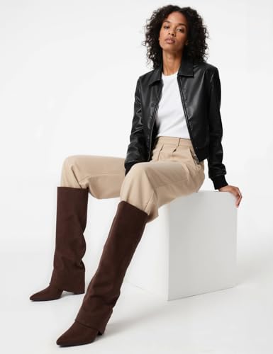 Image of Knee High Boots Women Fold Over Boots Chunky Heel Pointed Toe Tall Boots | Fashion Slouchy Boots,Side Zipper Shark Boots,Fall Spring Winter Fashion Dress Tall Boots,Evening Bridal office Long Boots