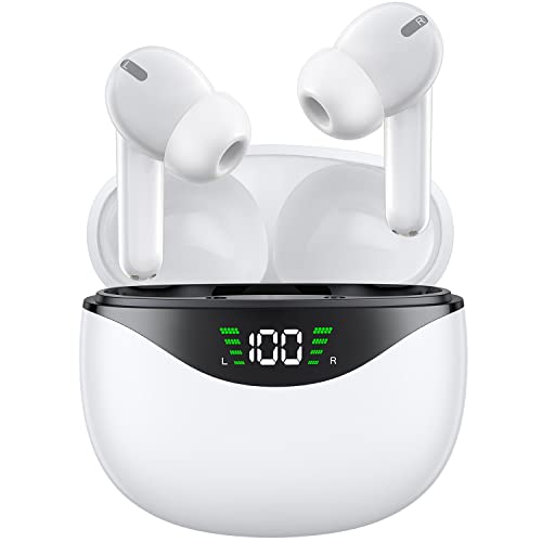 Image of Wireless Earbuds, Bluetooth 5.1 Headphones 30Hrs Playtime with LED Power Display, IPX7 Waterproof Earphones, TWS in Ear Stereo Headset Built-in Mic for iPhone /Android (White)