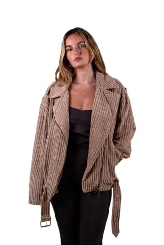 Veste Aviateur Femme Velours Côtelé Oversize Perfecto Zippé avec Ceinture