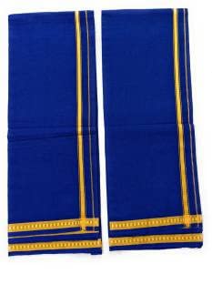 KAKUMANU Men's Pure Cotton Lungi (2 Meters) Casual Daily Ware Blue Lungi Free Size Thin Gold Boarder (Pack of 1)-picture-27