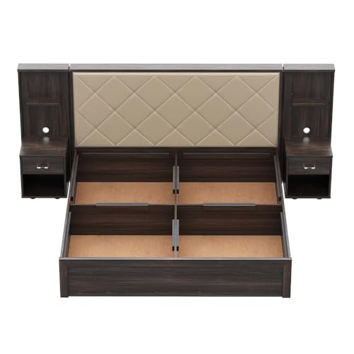 Image of Wakefit Bed | 3 Yr Warranty | King Size Bed, Storage Box & Beige Fabric Cushioned Upholstery Headboard, Density:680-750 kg /m, Termite & Borer Resistant, Fits Mattresses Up to 8 inches(Noctis78x72-WM)