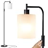 Lampadaire sur Pied Salon, SUNMORY Lampadaire avec Abat-jour en Verre Dépoli Blanc, Ampoule à 3 Températures de Couleur 9W et Douille E27, Lampe sur Pied pour Chambre/Bureau/Café/Noir