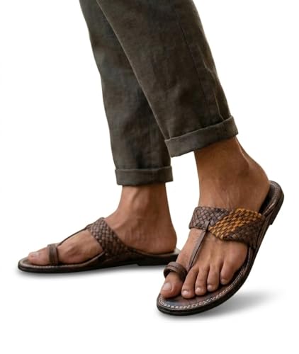 Image of Men's Brown Kolhapuri Chappal - Genuine Leather Ethnic Slippers for Men | Traditional Gents Chappal | Original Leather Slippers for Men