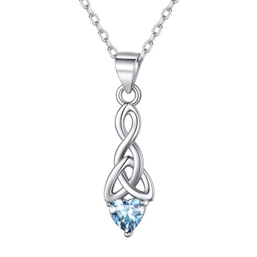 ChicSilver Bow and Cat Birthstone Necklace, 925 Sterling Silver Pendant Necklaces for Women, Hypoallergenic Silver Choker with 16 inch Rolo Chain, 12 Months Jewelry for Valentines Mothers Da