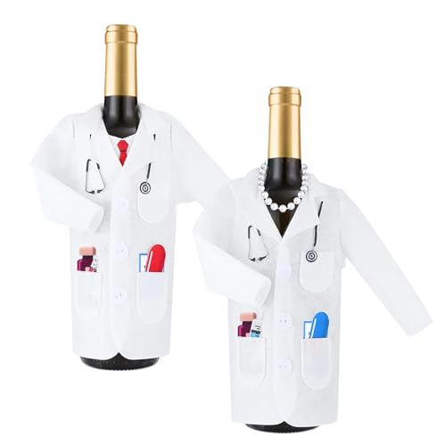 QINGZY 2 Piezas Bolsa para Botellas de Vino, Fundas para Botellas de Vino de Fieltro, Diseño de Bata de Enfermera o Médico, Regalo Original para Graduación, Fiestas, Navidad