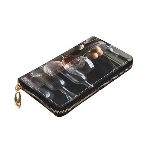 Leather Wallet for Women Men Bifold Wallet Ultra Slim Credit Card Holder Wine Glasses Ladies Clutch Purse4