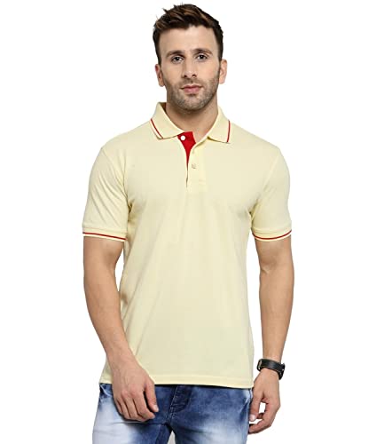 Image of Scott International Men's Organic Cotton Regular Fit Polo T-Shirt (Cream with Red, XL)