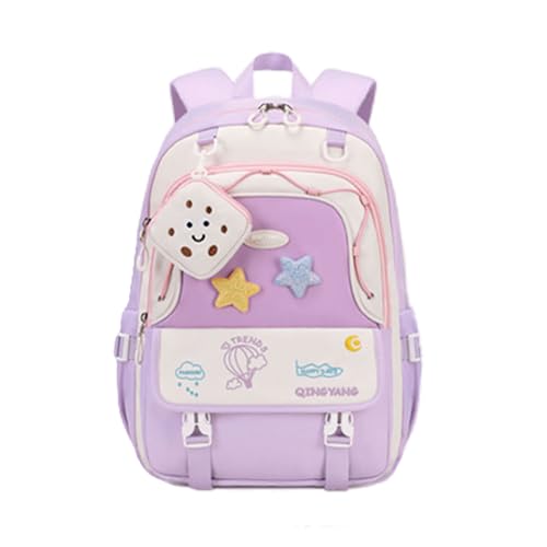 TYHOTULY Mochila fofa para meninas do ensino fundamental e médio, crianças, adolescentes, kawaii, mochila para livros e estética, Roxa, 11.8'L x 5.9'W x 16.9'H