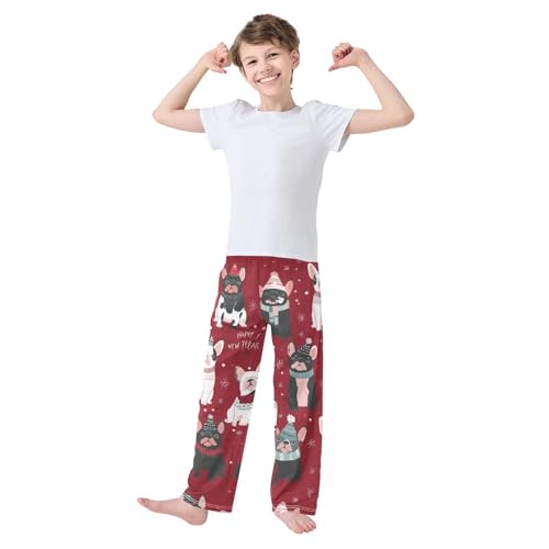 ZZXXB Happy New Year Bulldog Boys Long Pants Soft Trousers Elastic Waist Kids Lounge Bottoms with Pockets S-XL3