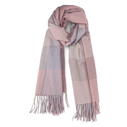 Winter Plaid Scarf for Women Cashmere Feel Soft Check Tassel Scarves Blanket Scarf Chunky Oversized Tartan Scarves Wrap Shawl