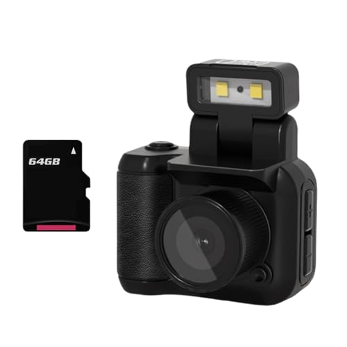 Lioggyet Cámara Mini SLR Cmos de 64 GB con Luz de Flash y Base de Carga, Grabadora de Video Portátil DV 1080P con Pantalla LCD Negra
