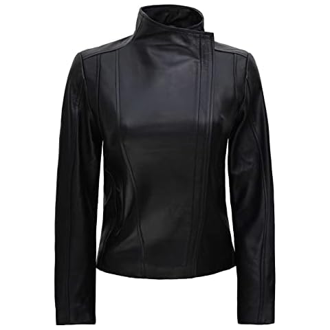 Fjackets Womens Leather Lightweight Jacket Women - Real Lambskin Womens Leather Motorcycle Jacket, Arezzo - Black Womens Leather Jacket, Medium Cover