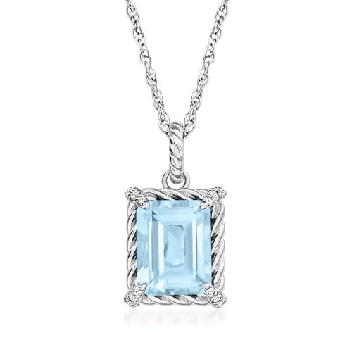 Ross-Simons 3.00 Carat Sky Blue Topaz Pendant Necklace With White Topaz in Sterling Silver. 18 inches