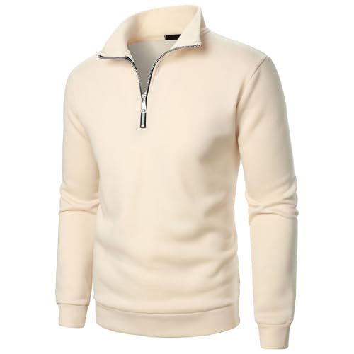 Pull Homme en Laine Col Cheminée Veste De Travail Hiver Sweat Chaud Cardigan Zippé Sweatshirt Gilet Polaire Colle Roulé Beige M