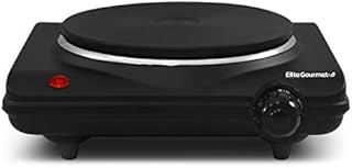 Elite Gourmet ESB-301BF Countertop Single Flat Burner, Electric Hot Burner, Temperature Controls, Power