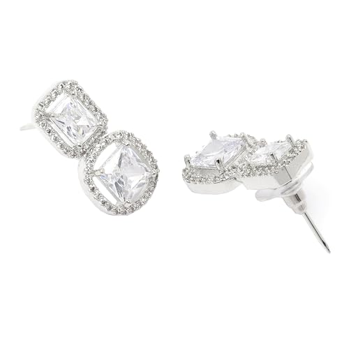 Image of Zeneme Fashion Stylish Silver Plated Earring Rhodium Plated American Diamond Crystal Earrings For Women & Gifts For Girls