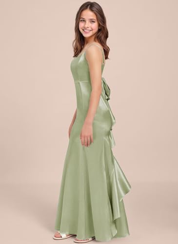 dideyttawl Mermaid Junior Bridesmaid Dress V Neck Stretch Satin Ruffles Bow Flower Girl Dress 25223