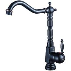 Grifo Fregadero Vintage YAGJIA Grifo de cocina negro retro antiguo giratorio 360° para fregadero de alta presión, vintage, fregadero de cocina, grifo monomando de latón bronce