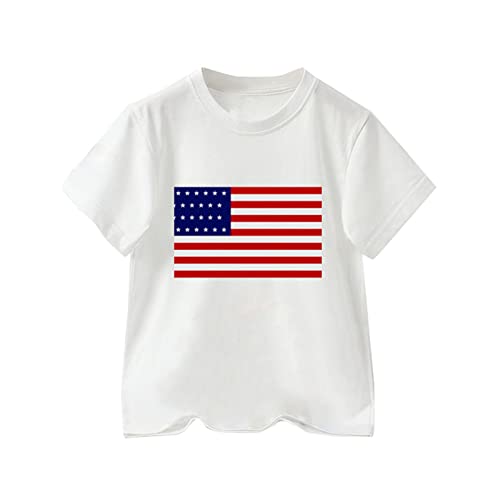 Toddler Boys 4th of July T Shirts American Flag Shirt Kids Independence Day Patriotic Short Sleeve (White, 4-5 Years)