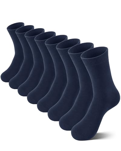 Somaibo 8 pares de calcetines para niños y niñas, calcetines deportivos de algodón suave, sin costuras, acolchados, calcetines escolares, marino, 6-7 años