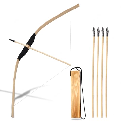 AHOSOUTLY Wooden Bow & Arrow Set for Kids, 5 Arrows & Quiver