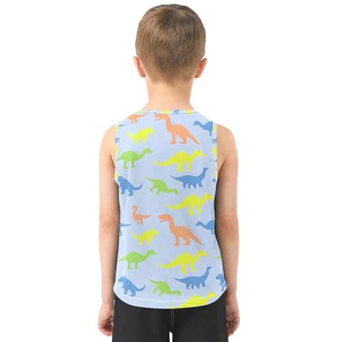 Colorful Dinosaur Pattern Boys Tank Top Sleeveless Quick Dry Athletic T-Shirts 3-10T3