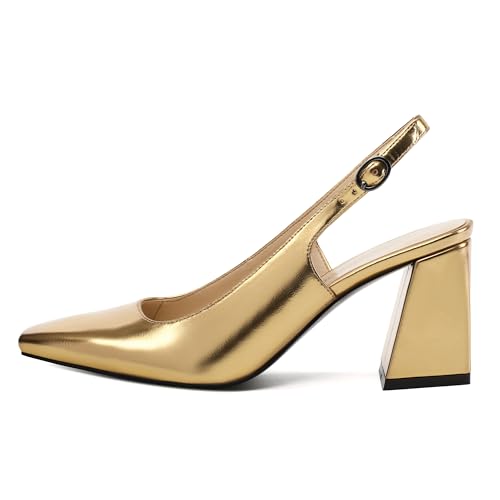 Slingback Heels for Women, Closed Toe Kitten Heels with Adjustable Ankle Strap, Slip On Pumps for Womens Dress Shoes2