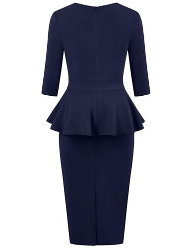 MUXXN Women's 1950s Vintage 3/4 Sleeves Ruffles Bodycon Flattering Casual Formal Pencil Dress2