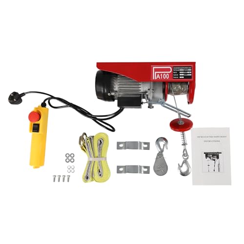 Electric Hoist Lift 480W Electric Wire Hoist Upto 100kg with Wired Remote Control and Copper Motor Electric Pulley System Electric Winch Overhead Lift for Garage Warehouses