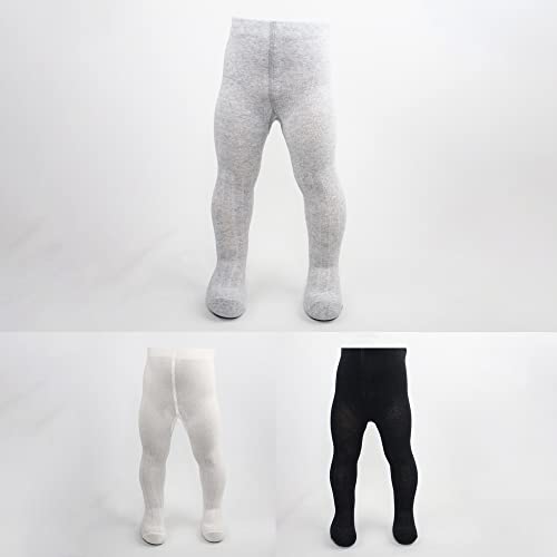 Bistyle Baby Girls Tights Thick Leggings Soft | Warm Organic Cotton Stockings Pantyhose | Newborn Infant Toddler 1/3 Pack (As1, Age, 0_Month, 6_Months, Grey/White/Black) #TOP6