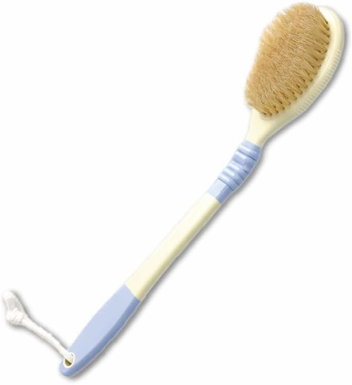 Back Scrubber for Shower [Made in Japan] Flexible Head Wet or Dry Brushing Body Brush, Natural Boar Bristle, Long Handle Exfoliating