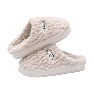 Womens Fluffy Slippers Cute Dog Sherpa Fleece Slippers Slip-on Warm Slipper Christmas Indoor Slipper House Shoes