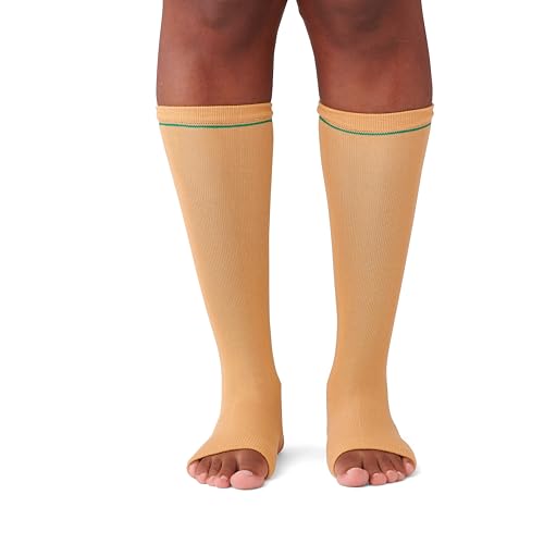 Image of Medline Protective Leg Sleeve, Beige with Green Stripe, Universal Fit, 15 inch Length, Durable Medical Equipment